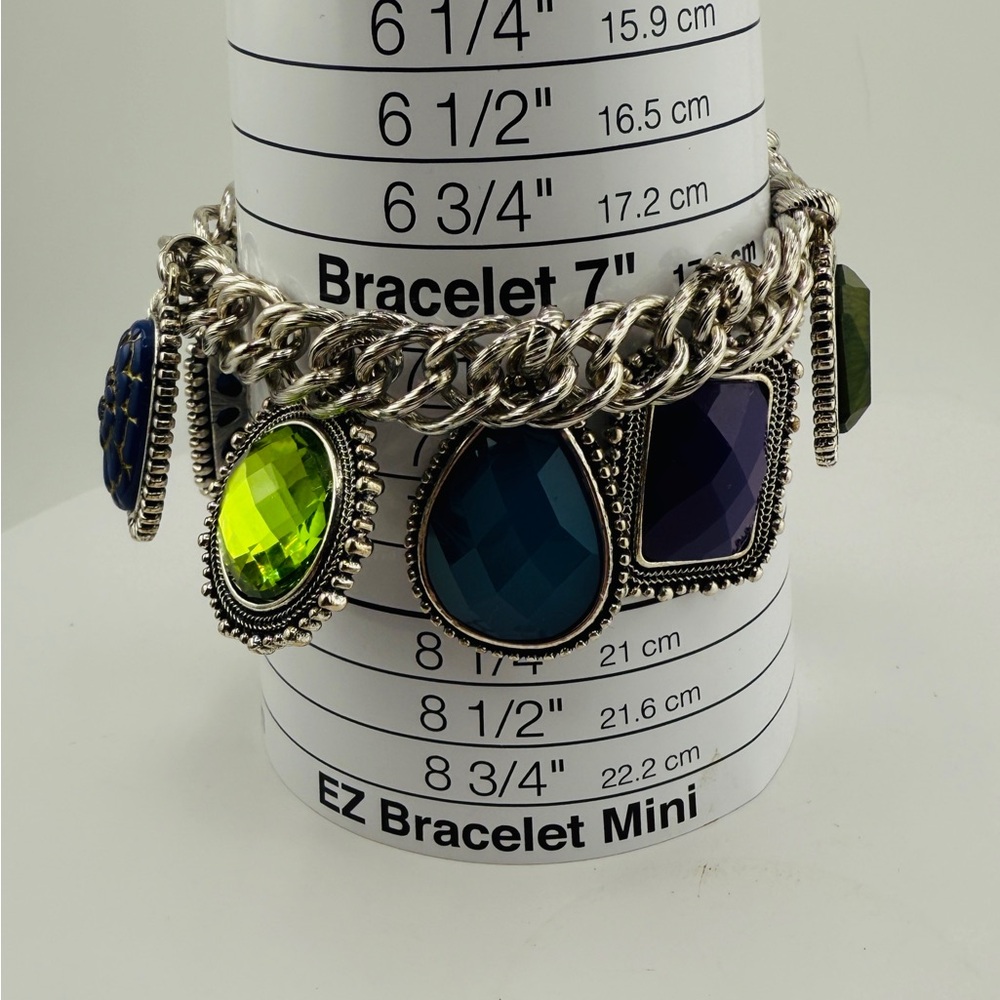 Silver Tone Chunky Colorful Charm Bracelet - Picture 11 of 12
